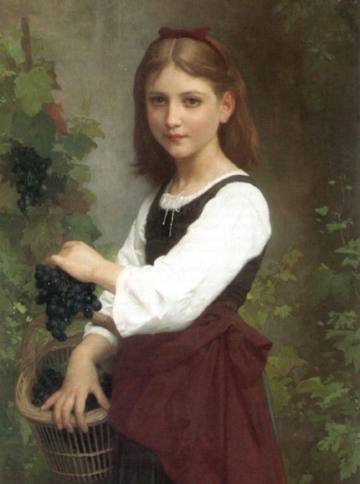 Bouguereau Elizabeth Jane Gardner Young Girl Holding a Basket of Grapes. ,   