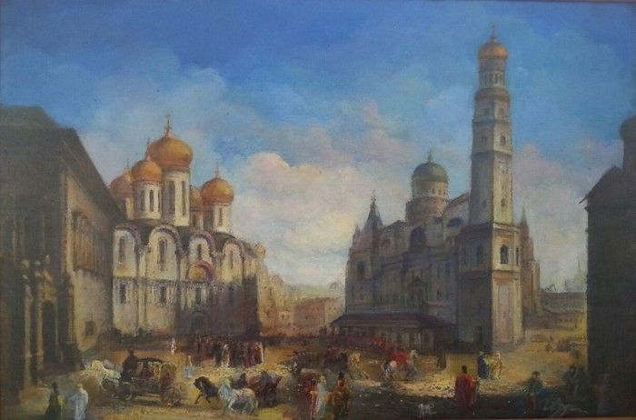 Соборная площадь в Московском кремле. XVI век.